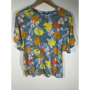 LuLaRoe Shirt Womens XS Blue Citrus Floral Print Flutter Sleeve Lightweight